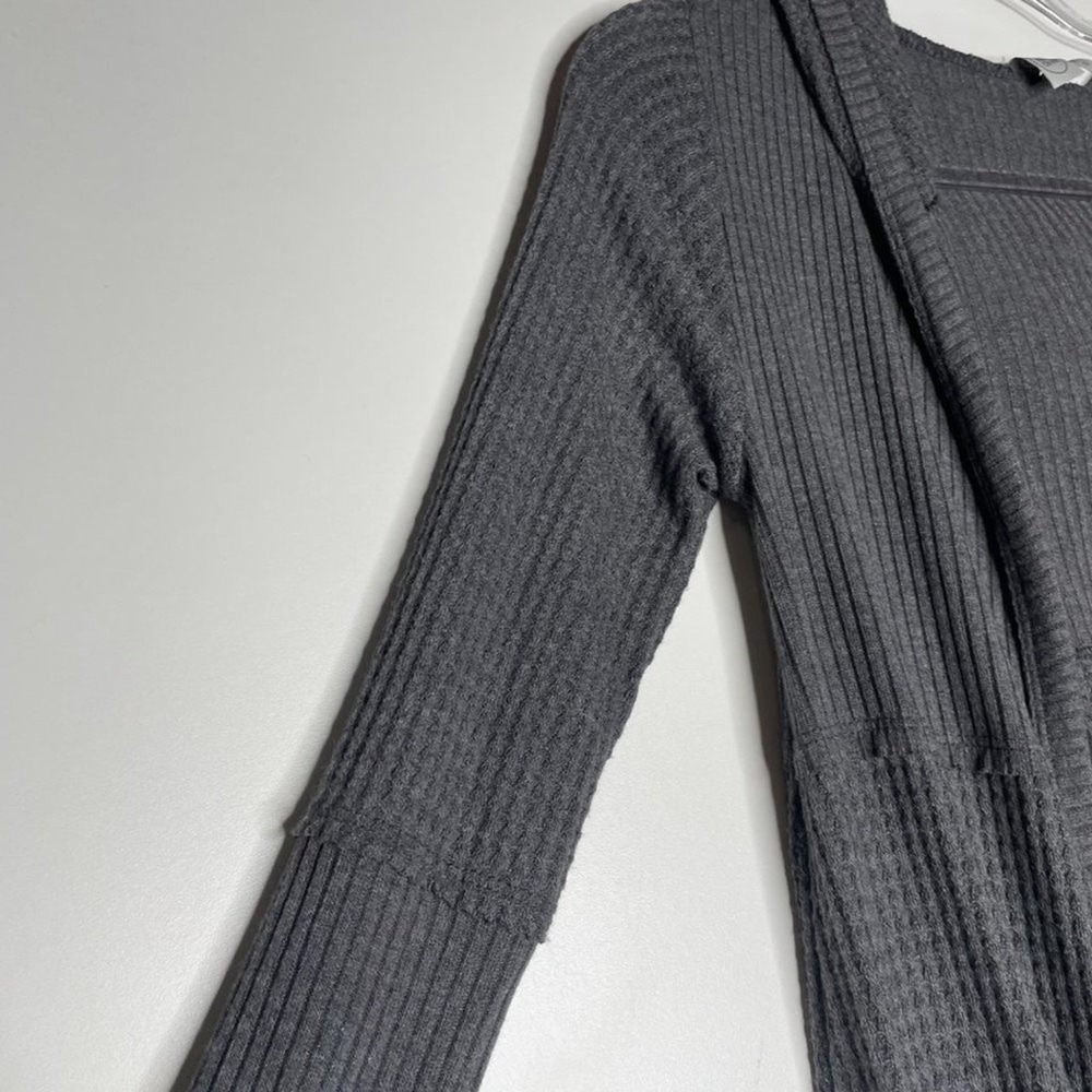 Paper Crane Charcoal Grey Waffle Knit Hooded Open Front Duster Cardigan XS - Picture 9 of 9